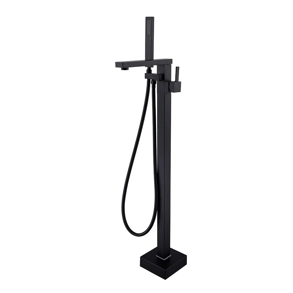 Miscelatore vasca freestanding a pavimento nero opaco quadrato