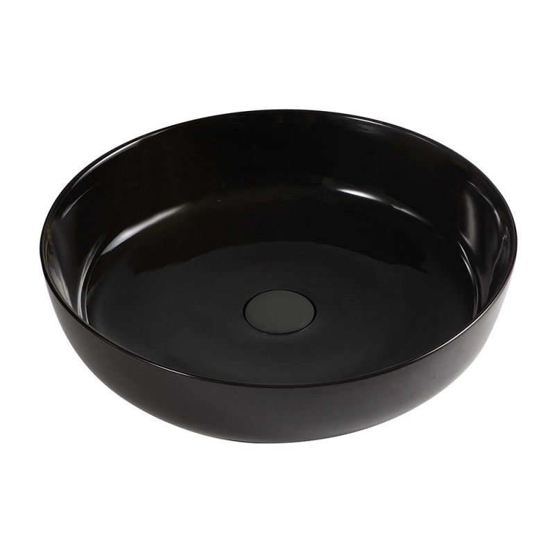 Lavabo da appoggio tondo 38,5 cm nero lucido in ceramica | Zelos