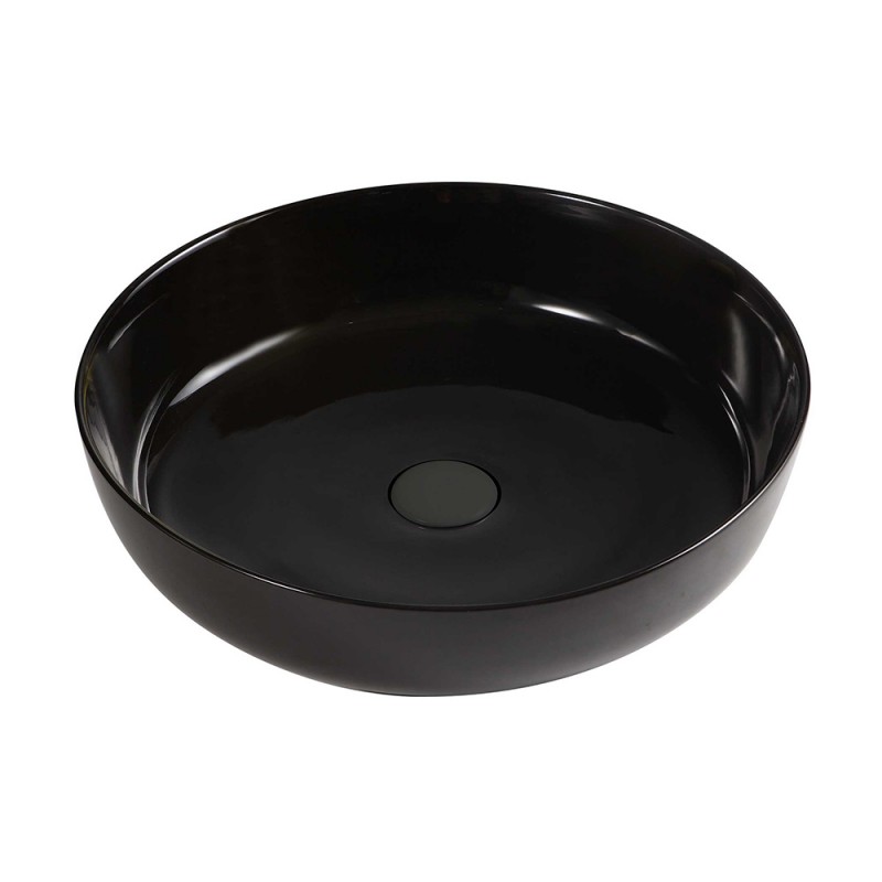 Lavabo da appoggio tondo 33 cm nero lucido in ceramica | Zelos