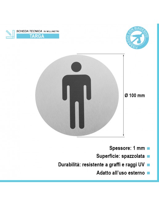 Targhetta Per Porta WC Uomo - Ø100mm In Alluminio Spazzolato | Adesiva Ed Elegante - Foto 7