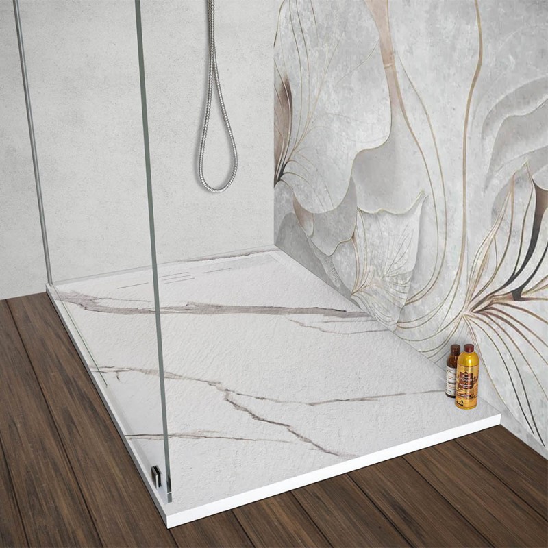 Piatto doccia 80x120 effetto marmo in resina riducibile con canalina Argo