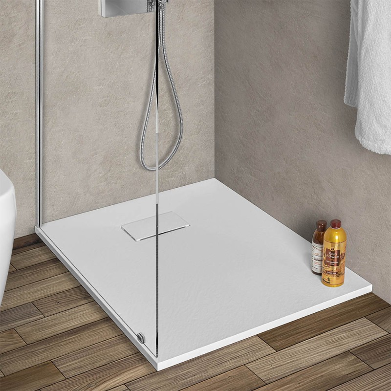 Piatto doccia 70x70 cm bianco effetto pietra in resina riducibile Agorà