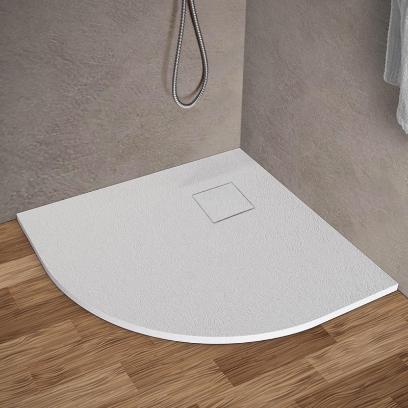 Piatto doccia 90x90 semicircolare bianco pietra in resina riducibile Agorà