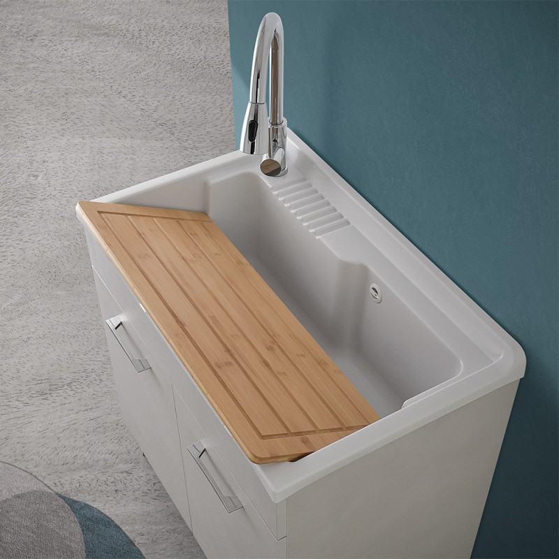 MOBILE LAVATOIO 1 ANTA LEGNO X INTERNO 50x50  H.85  VASCA RESINA E ASSE Resina Col Bianco 82654545