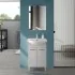 Mobile bagno a terra 65 cm grigio calce con lavabo e specchio Moon