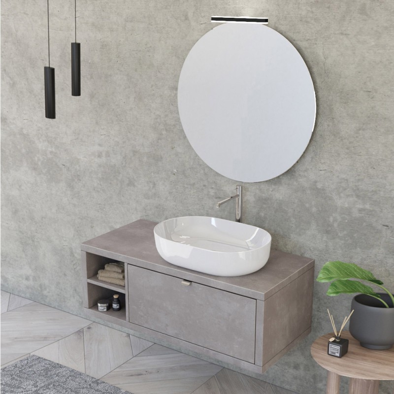 Mobile bagno sospeso 110 cm grigio cemento Master lavabo 42,5 e specchio 80