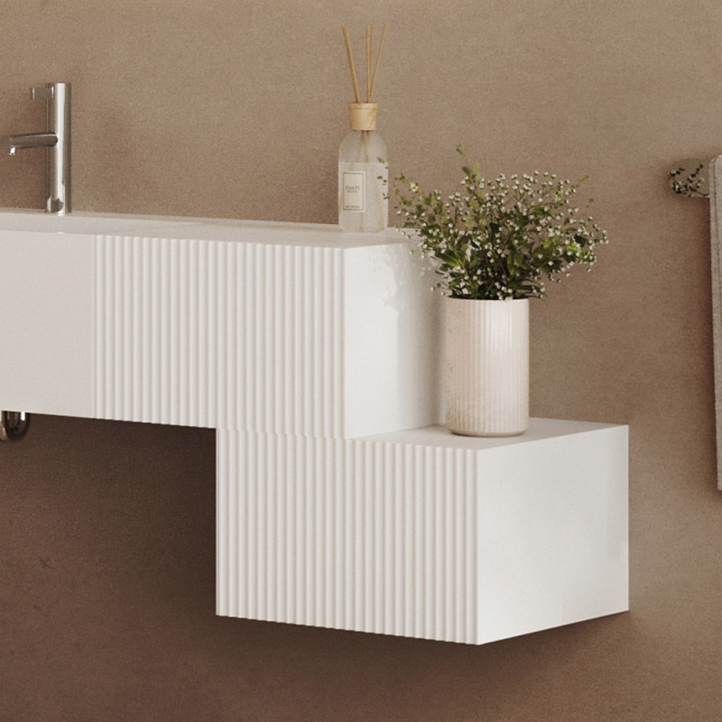 Cassetto sospeso 40 cm bianco opaco con anta cannettata Tevere 