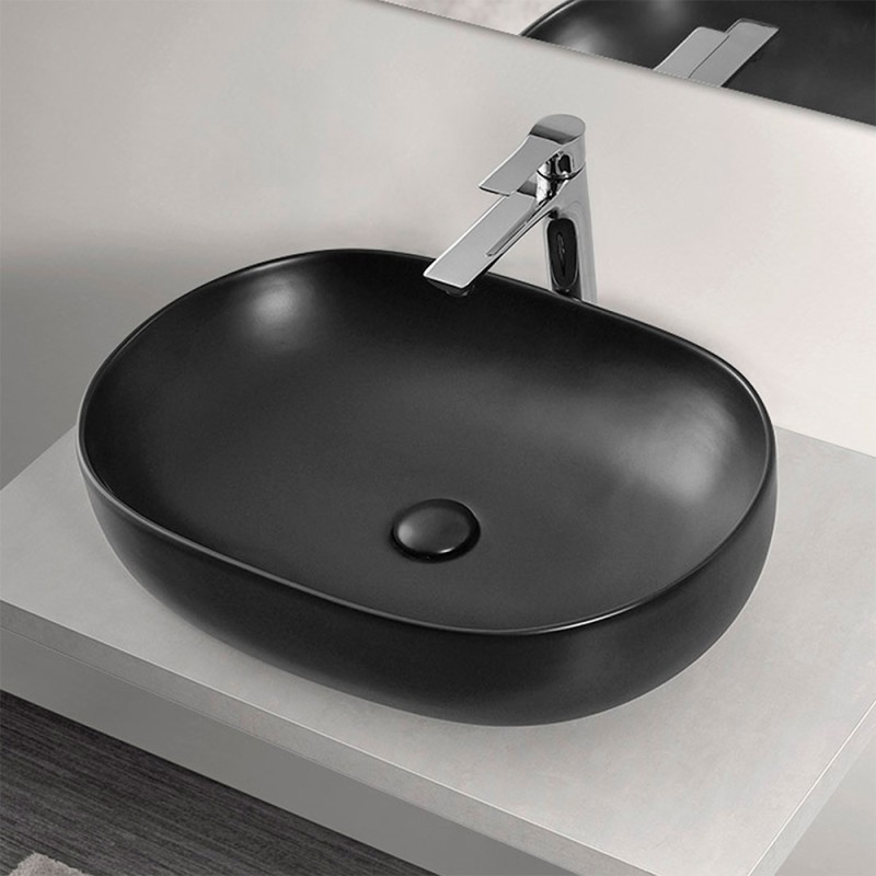 Sifone lavabo a canna quadrata nero opaco completo di piletta click clack