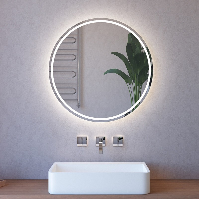 Specchio retroilluminato LED 75 cm tondo da parete con telaio nero