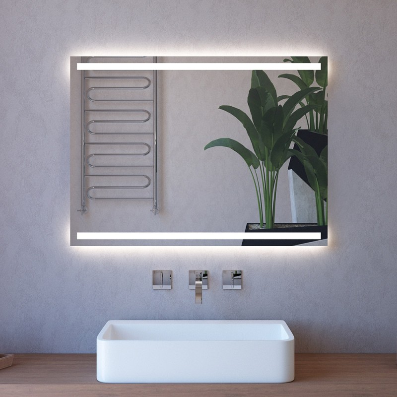 Specchio reversibile 100x70 fasce LED retroilluminate e illuminazione perimetrale