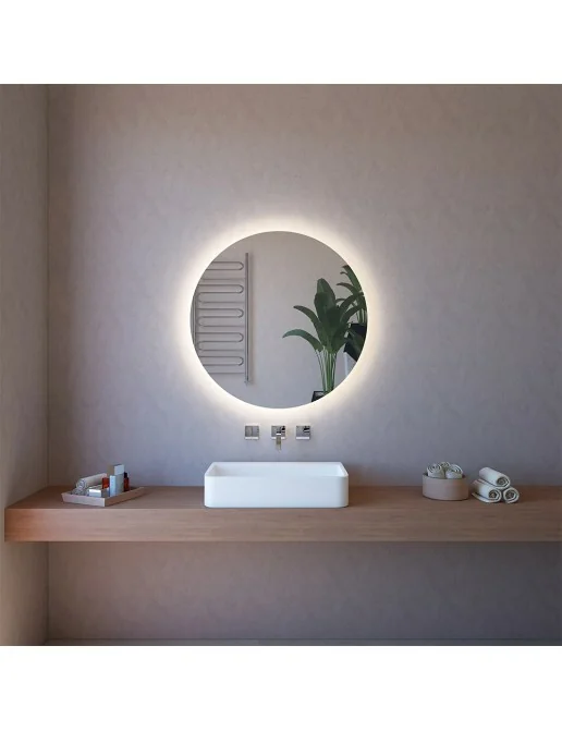 ExBrite Specchio LED Rotondo 60cm Per Bagno | Illuminato Con Luce Frontale, CRI 90+, 3 Temperature E Antiappannamento | Luce Notturna Inclusa