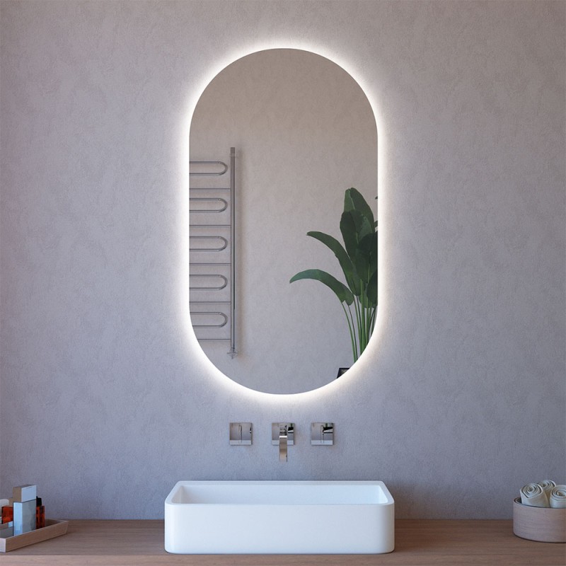 Specchio ovale LED 63x110 illuminazione perimetrale e installazione reversibile