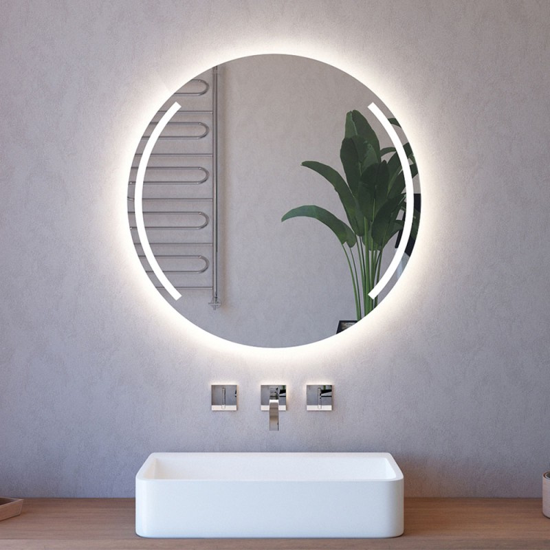 Specchio LED 75 cm con doppia sabbiatura ad arco e illuminazione perimetrale