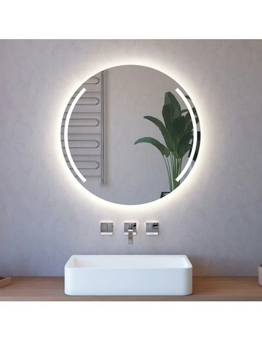 ExBrite Specchio LED Rotondo 60cm Per Bagno | Illuminato Con Luce Frontale, CRI 90+, 3 Temperature E Antiappannamento | Luce Notturna Inclusa