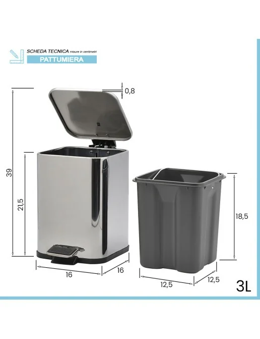 Cestino Per Bagno BADIONA In Acciaio Inox - 3L Con Chiusura Morbida E Pedale, Design Elegante - Foto 3