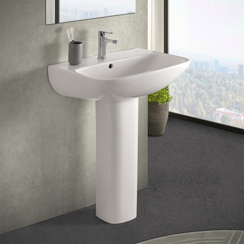 Lavabo con colonna 60 cm monoforo in ceramica lucida Ginevra