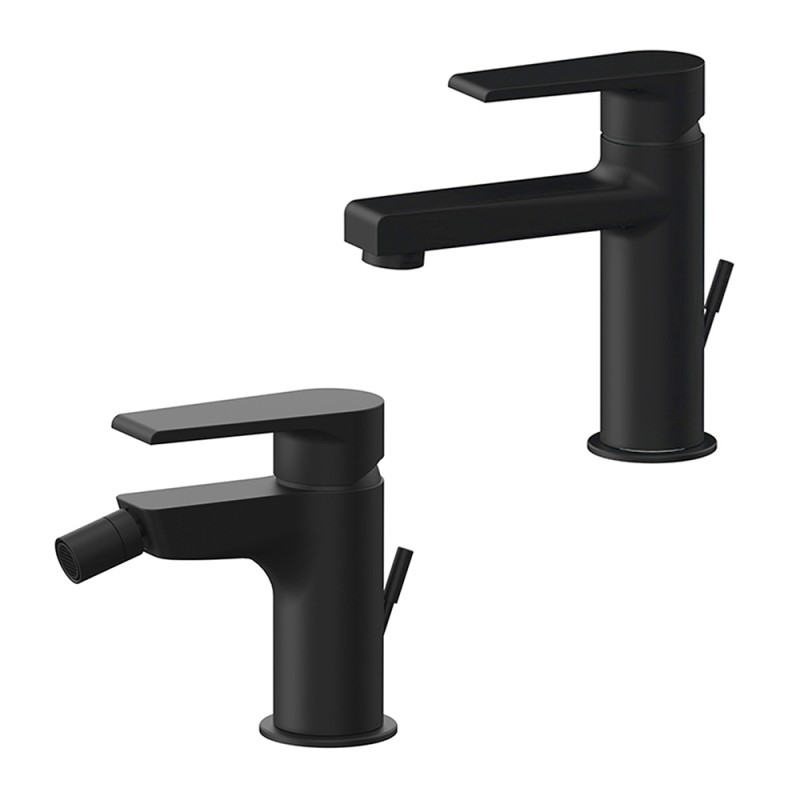 Set miscelatori lavabo e bidet nero opaco Mariani Artic scarico incluso