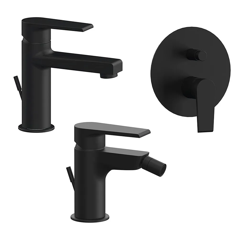 Image of Set miscelatori lavabo bidet e doccia incasso nero opaco Mariani Artic