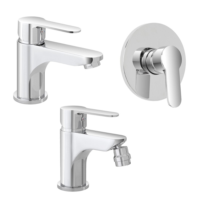 Set miscelatori lavabo bidet e doccia incasso in ottone cromato Zoe