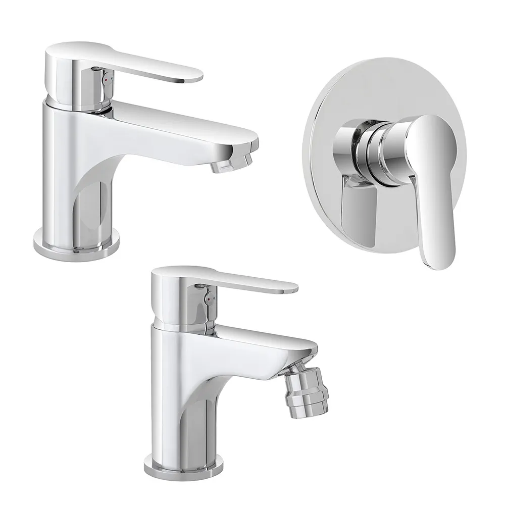 Image of Set miscelatori lavabo bidet e doccia incasso in ottone cromato Zoe