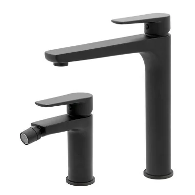 Set miscelatori lavabo alto e bidet nero opaco con piletta inclusa  Erika