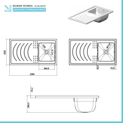 Mobile lavatoio lavanderia cm 109x60 copri lavatrice Sfera dx apert