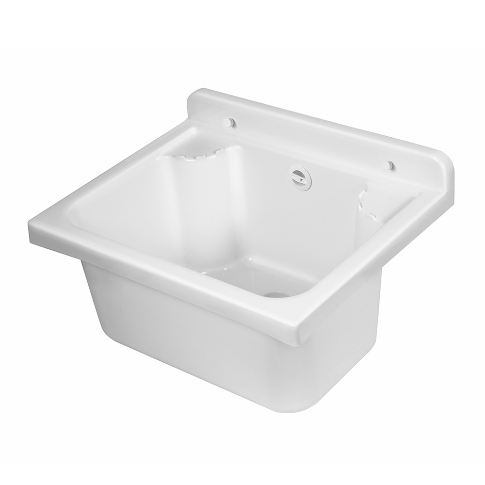 Image of Lavatoio a muro 42x34 cm in resina bianca completo di kit di scarico