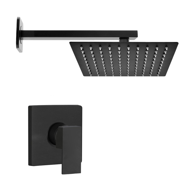 Set doccia incasso nero opaco Kubo braccio e soffione quadrato 25x25 