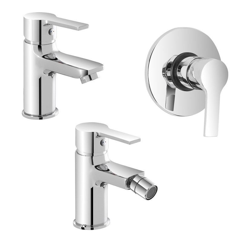 Set miscelatori lavabo bidet e doccia cromo con scarico incluso Prima