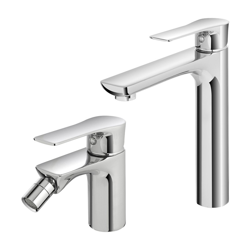 Set miscelatori lavabo alto e bidet Flat con piletta click clack 