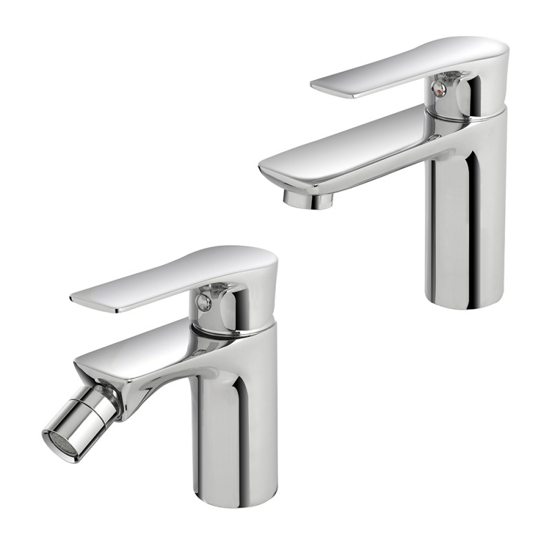 Set miscelatori lavabo e bidet Flat cromati con piletta click clack 