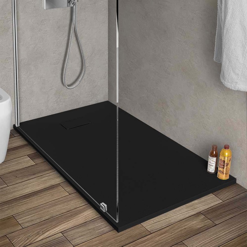 Piatto doccia 70x120 in resina nero effetto pietra riducibile Agorà