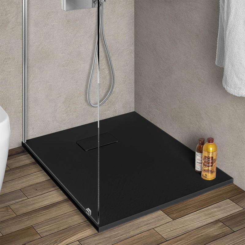 Piatto doccia 70x90 in resina nero effetto pietra riducibile Agorà