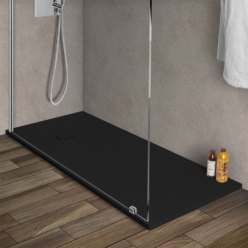 Piatto doccia 80x160 in resina nero effetto pietra riducibile Agorà