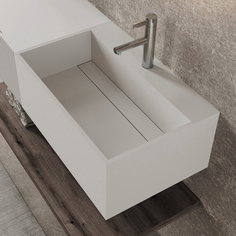 Lavabo bagno sospeso 60 cm design bianco opaco in resina Tevere