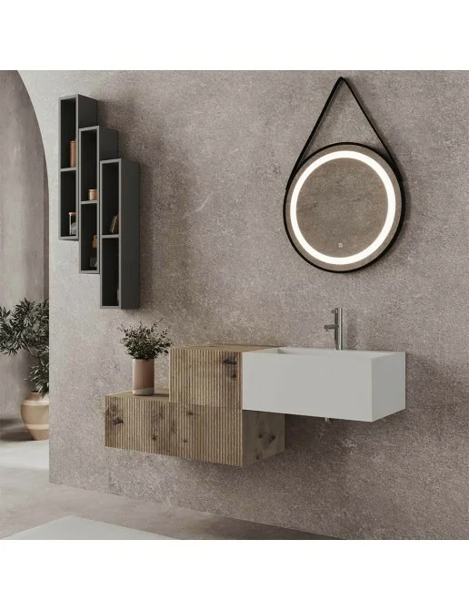 Comodino Sospeso Anne In Rovere Selvatico Con Cassetto Senza Maniglie - Salvaspazio