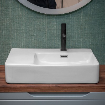 Lavandino da appoggio 60x43 con vasca a destra in ceramica lucida