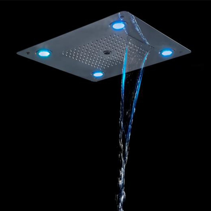 Soffione doccia ad incasso quadrato 50x50 con 3 getti e luci LED