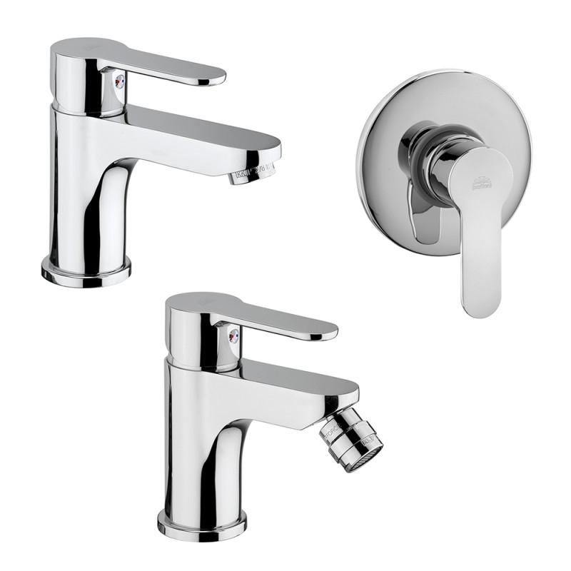 Set rubinetti lavabo bidet e doccia Paffoni Blu in ottone cromato