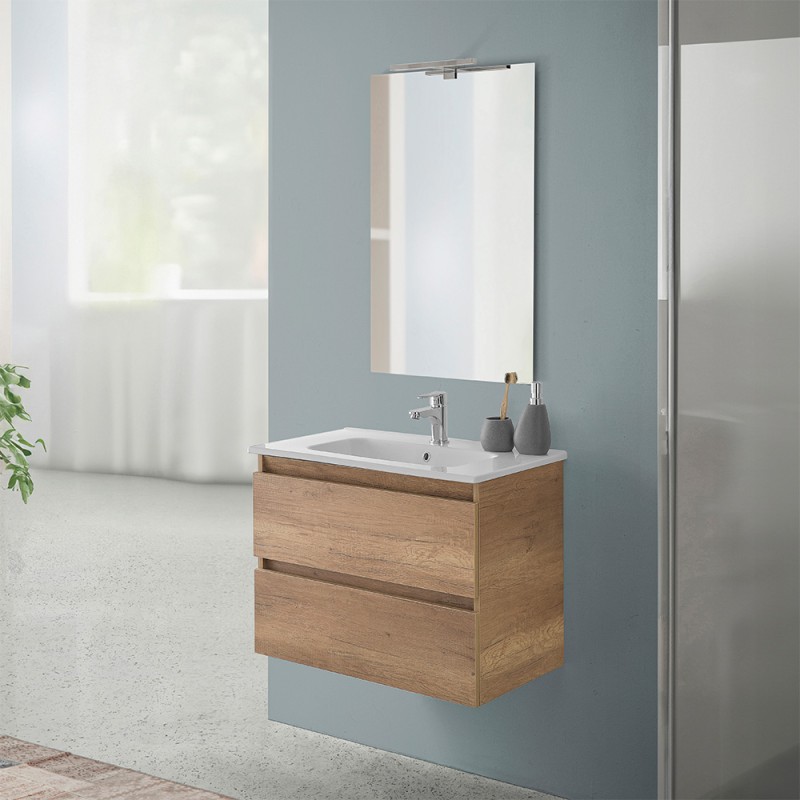 Mobile bagno sospeso 70 rovere naturale completo con 2 cassetti Nadia