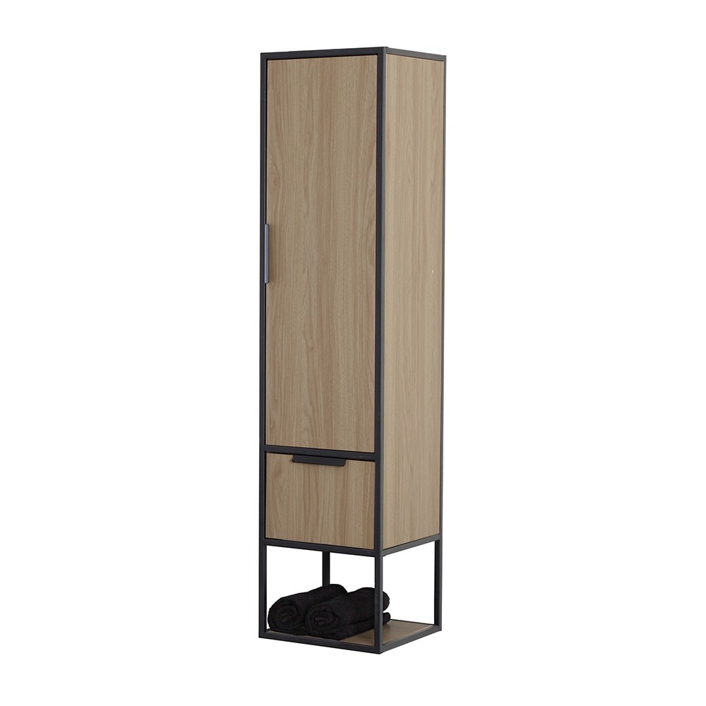 Image of Colonna bagno sospesa H 150 cm stile industrial nero e legno Baketo