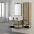 Mobile bagno sospeso 80 cm industrial nero e legno con pensile Baketo