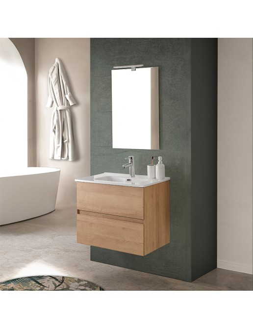 Mobile Bagno Sospeso MaMa Store GEA2 - 60 Cm, Grigio Cemento, Con Lavabo, Specchio E LED
