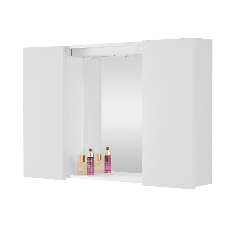 Specchio contenitore 90x60 cm bianco con LED e ripiani interni 