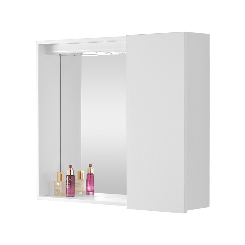 Specchio contenitore 67x60 cm bianco con LED e ripiani interni 