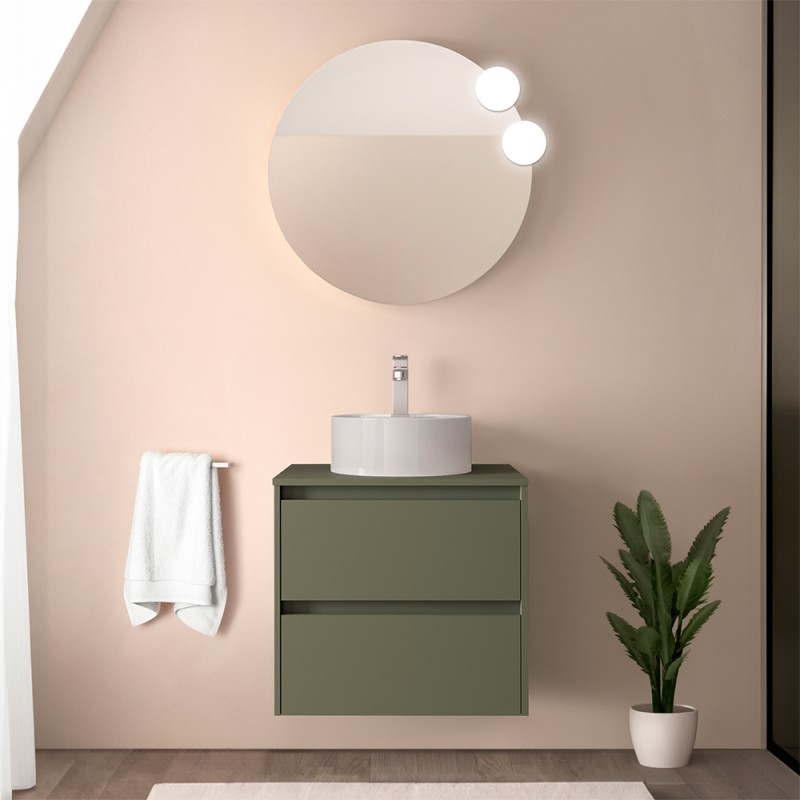 Mobile bagno sospeso 70 cm verde satinato con top e specchio Gaya