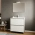 Mobile bagno a terra 80 cm bianco cannettato e grigio con cassetti Porto