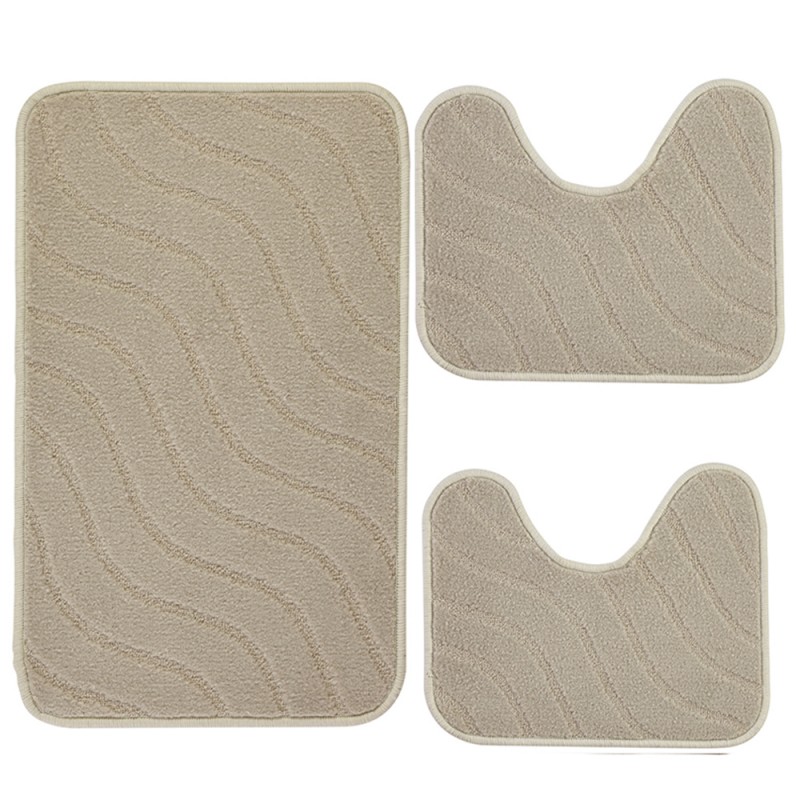 Tappeto Bagno Parure 3 Pezzi Color Beige in Polipropilene 100% Antiscivolo Tappeto Bagno Parure 3 Pezzi Color Beige in Polipropilene 100% Antiscivolo