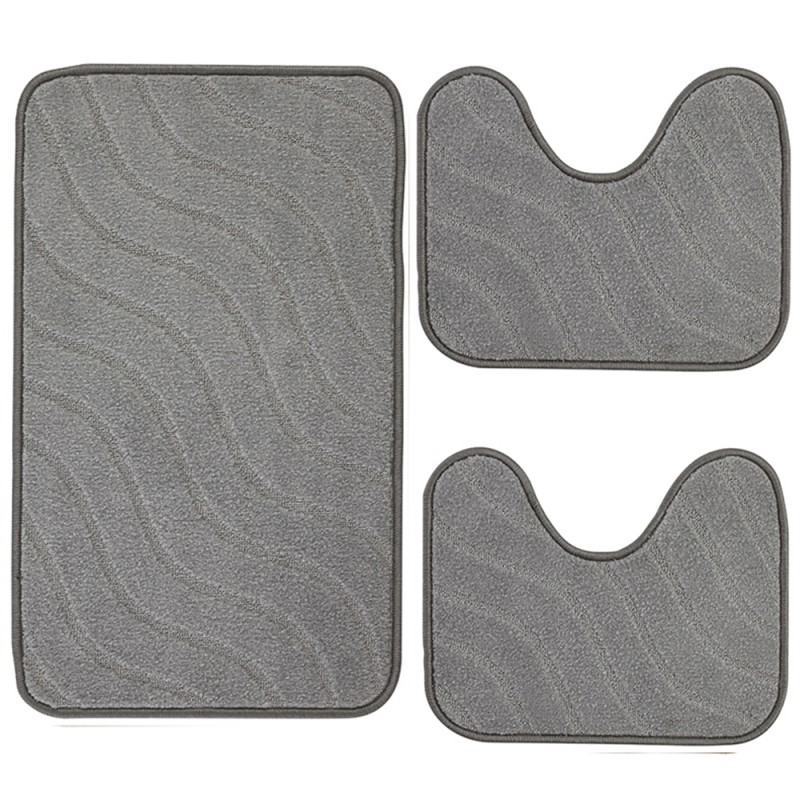Tappeto Bagno Parure 3 Pezzi Color Grigio In Polipropilene 100% Antiscivolo Tappeto Bagno Parure 3 Pezzi Color Grigio In Polipropilene 100% Antiscivolo