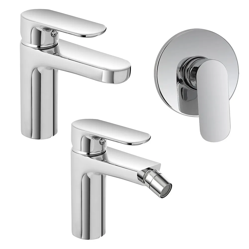 Image of Set miscelatori lavabo bidet e doccia in ottone cromato con piletta Kreo